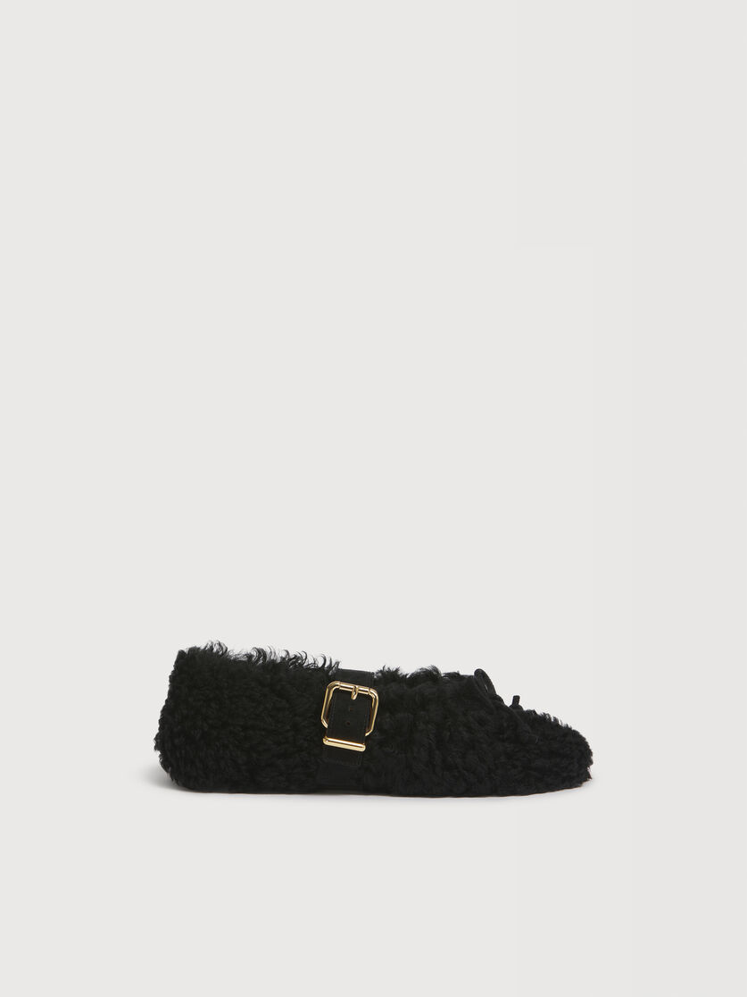 Black shearling ballerina with buckle, Image 1