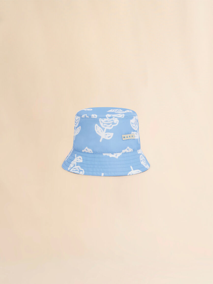 Light blue taffeta bucket hat with Sprayed Roses print - Hats - Image 1