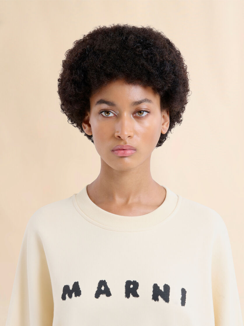 Ivory cotton crewneck T-shirt with printed Marni logo - Sweaters - Image 4