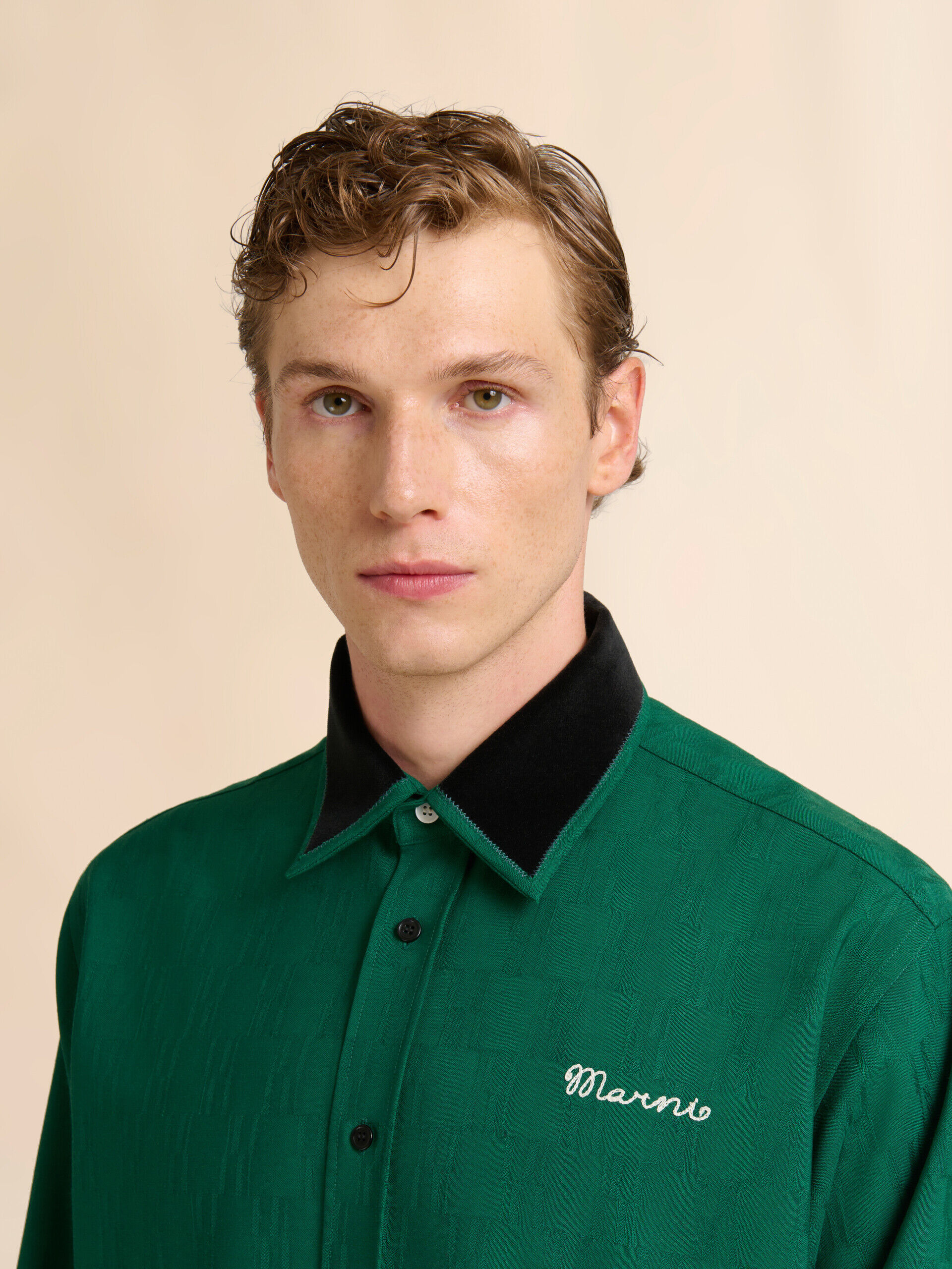 Green jacquard wool shirt with geometric motif | Marni