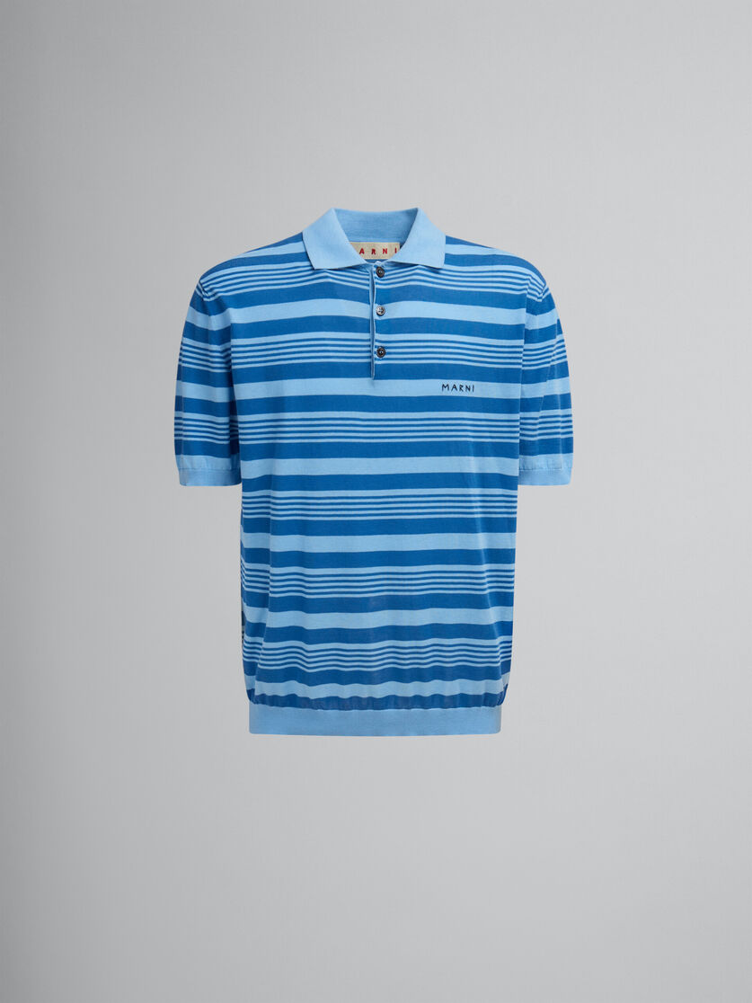 Blue striped cotton polo shirt with Marni Mending | Marni