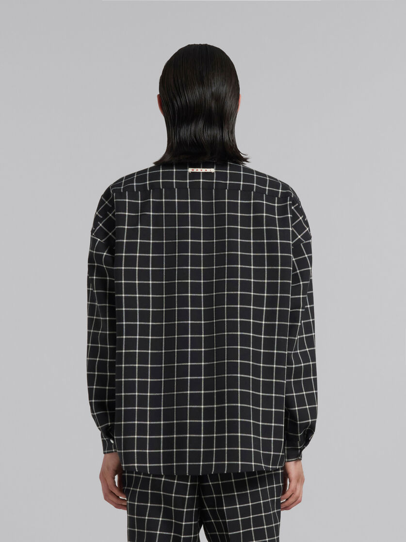 Black wool long-sleeved shirt with checked pattern - Shirts - Image 3