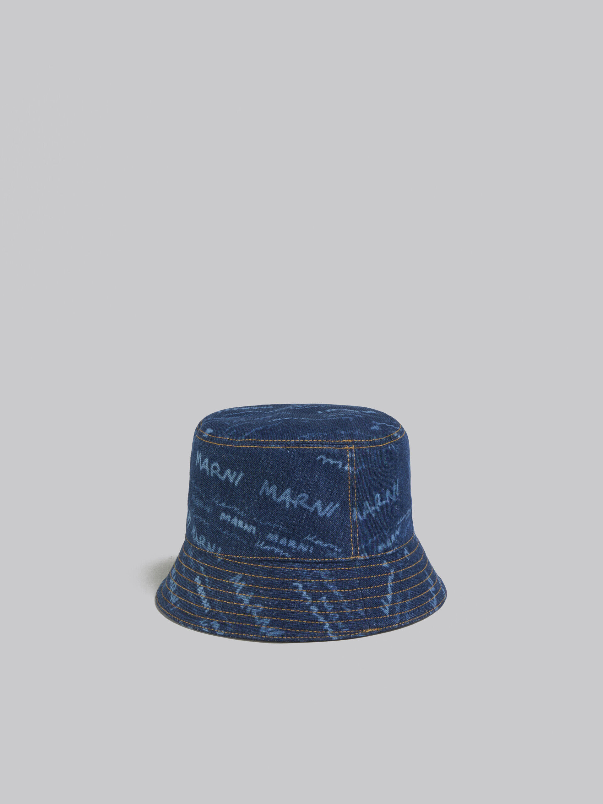 Blue denim bucket hat with Mega Marni motif | Marni
