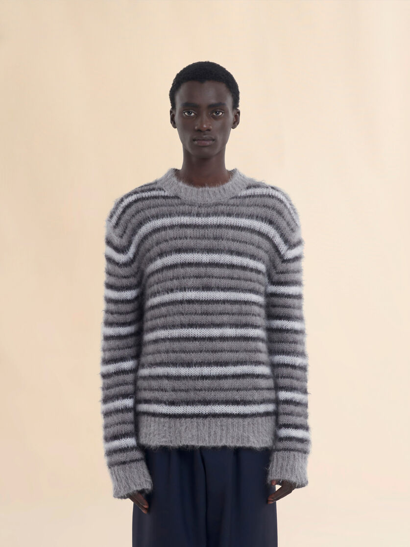 Girocollo grigio in mohair a righe - Pullover - Image 2