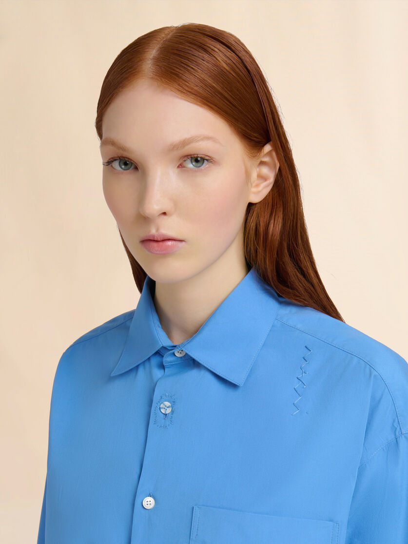 Blue organic poplin shirt with Marni Mending - Shirts - Image 4