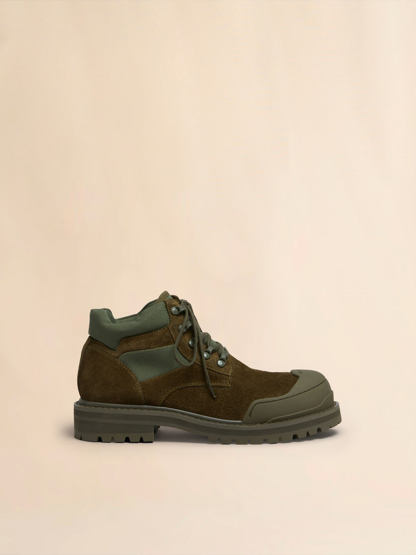 Green suede Patchy combat boot - Boots - Image 1