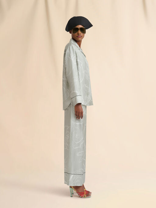 Green silk palazzo trousers with Aurora print - Pants