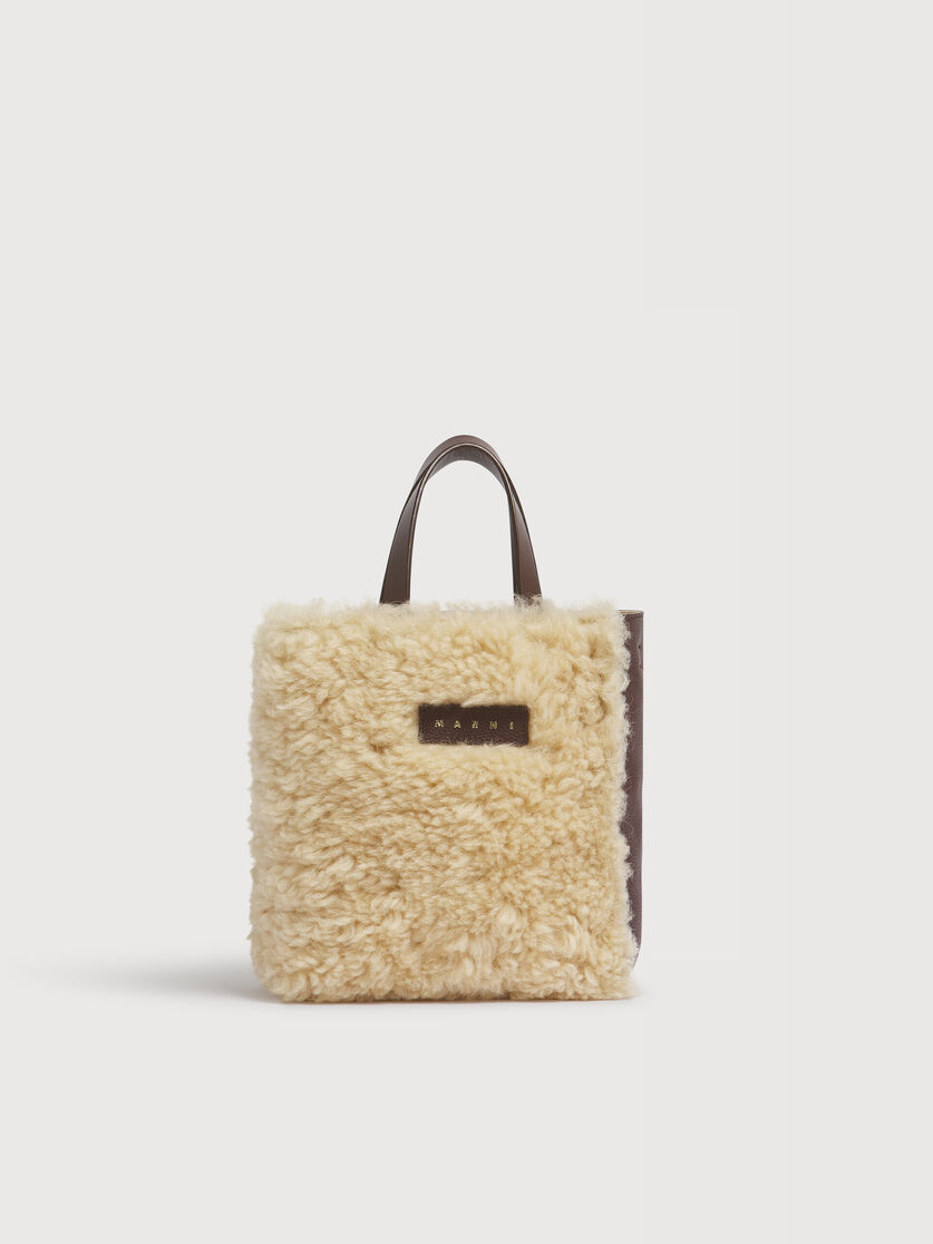 クリーム ムートン＆ブラウン レザー Museo Soft ミニバッグ, Image 1