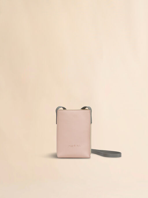 Light pink and beige leather Museo Nano Bag with Marni Symbol embroidery - Shoulder Bag