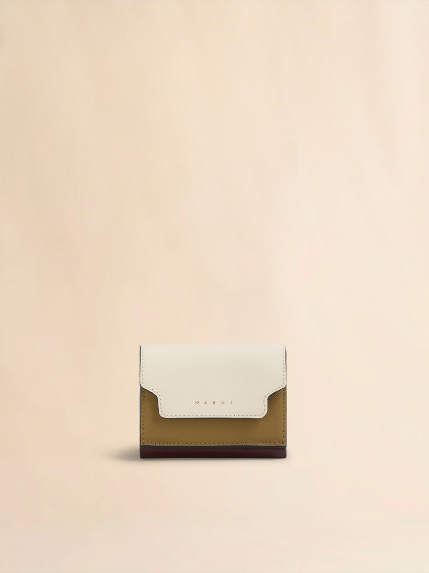 ブルー クリーム ブラウン サフィアーノレザー製 三つ折りウォレット - 財布 - Image 1