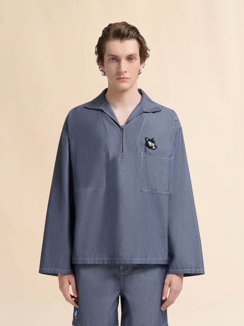 Blue chambray sailor top with polo collar - Shirts - Image 2