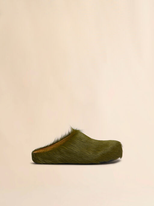 Zueco Fussbett de piel de becerro de pelo largo verde oscuro - Zuecos