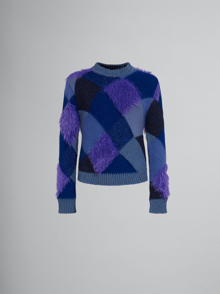 Pullover in maglia blu con rombi intarsiati - Pullover - Image 1