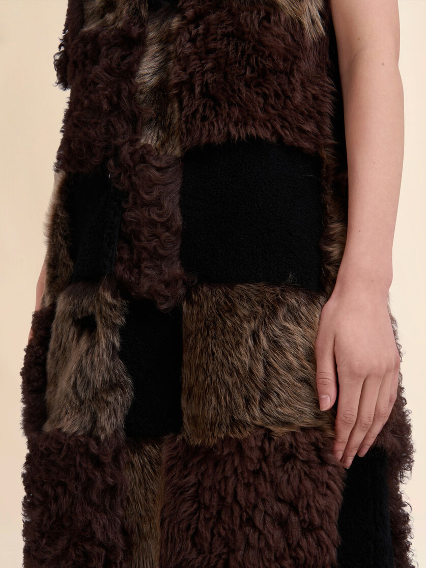 Brown mixed shearling longline vest - Waistcoats - Image 5