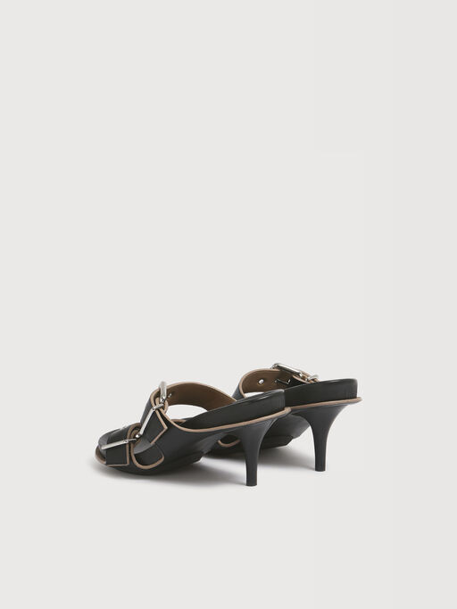 Black leather double-buckle Fussbett pump - Sandals