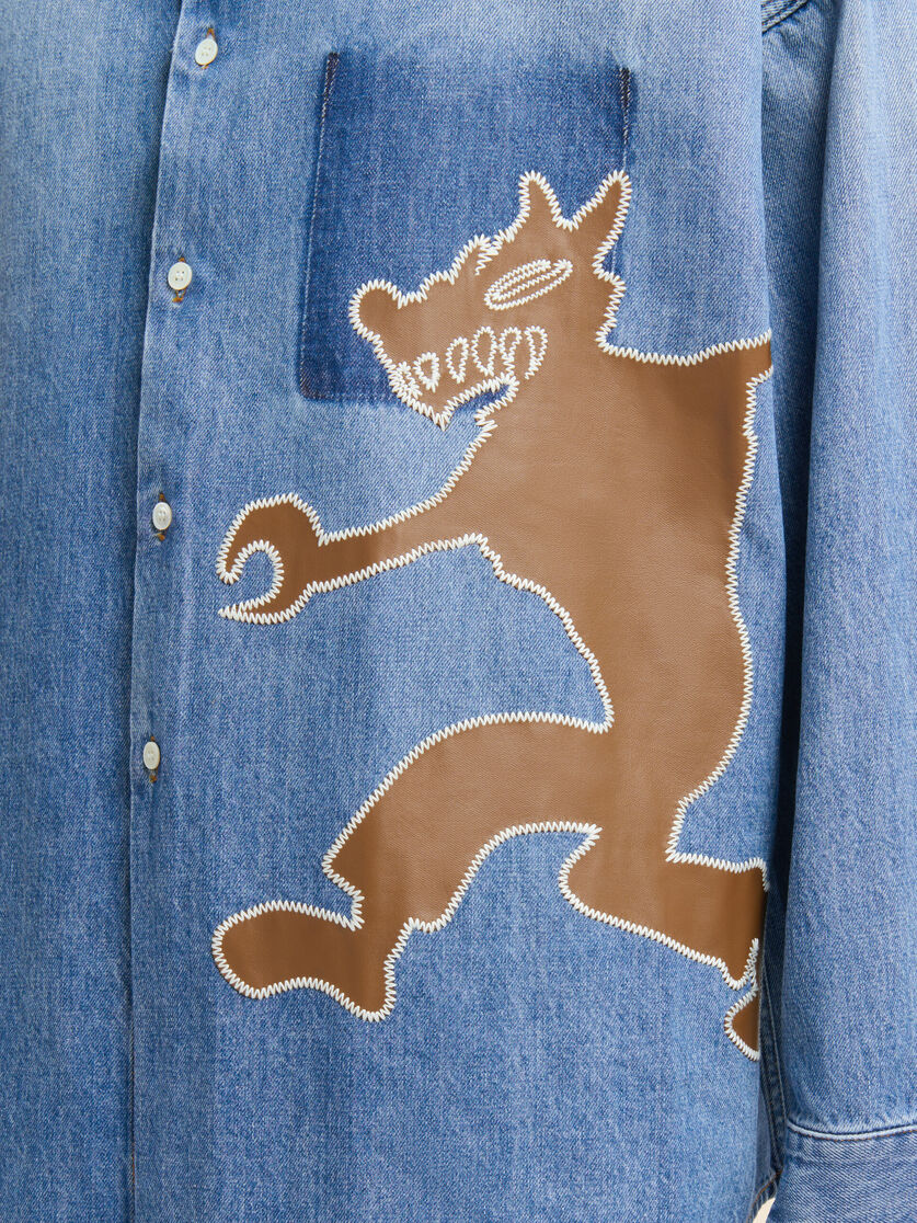 Blue denim shirt with wolf patch - Shirts - Image 4