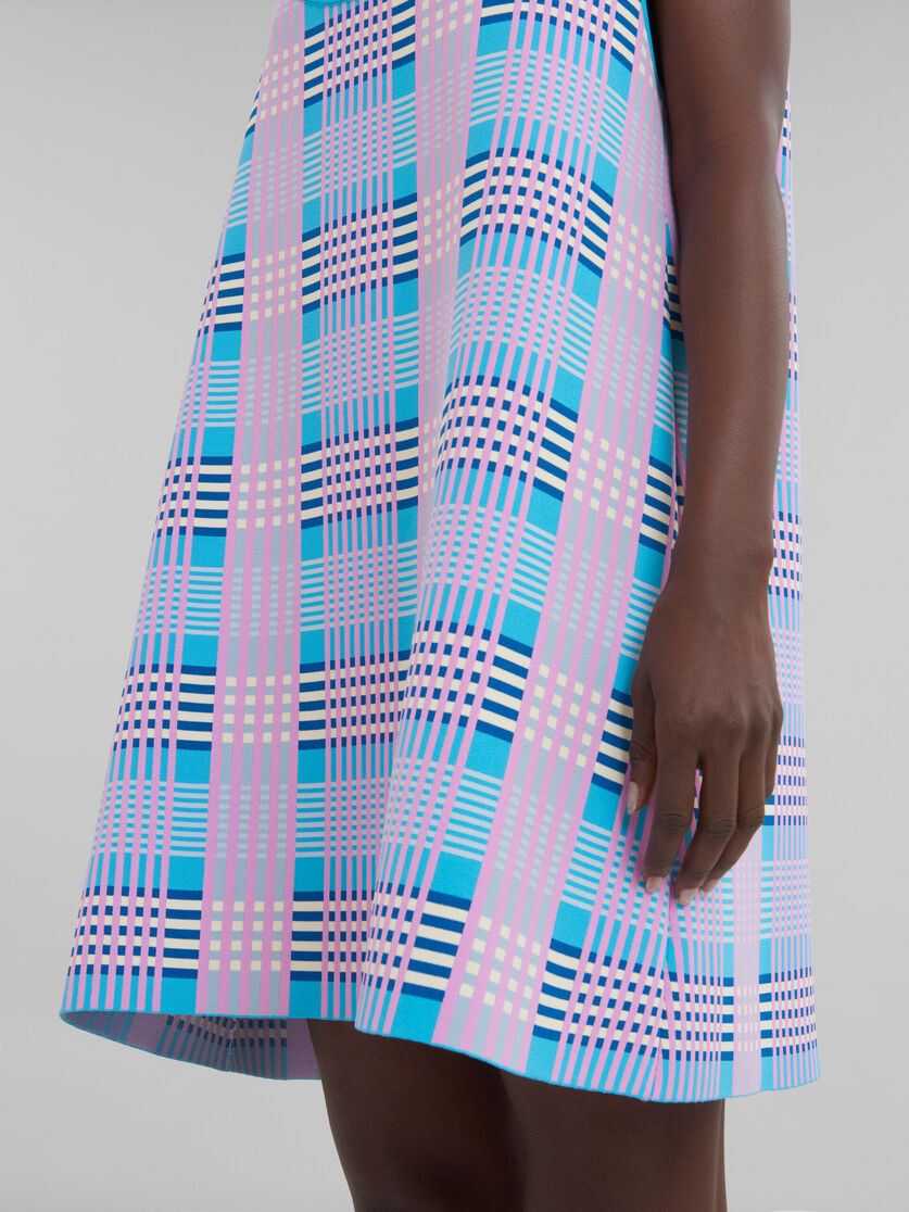 ピンク ブルー チェック テクノニット Aラインドレス - ドレス - Image 5