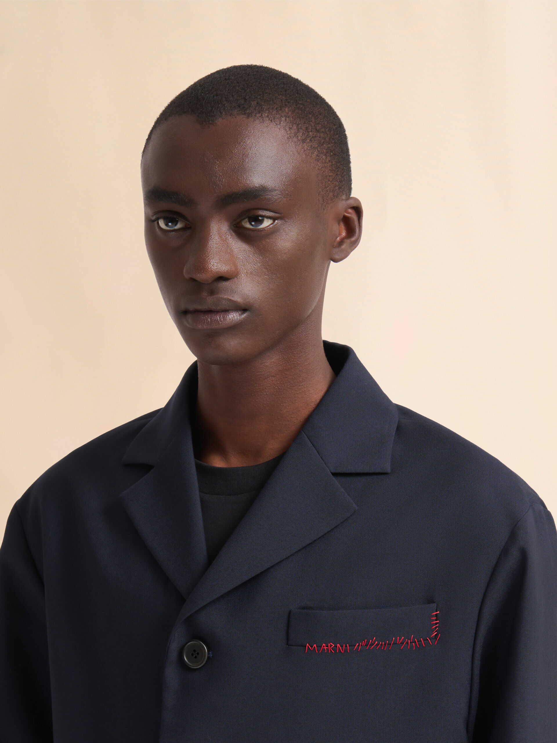 Deep blue single breasted wool jacket with Marni Symbol | Marni