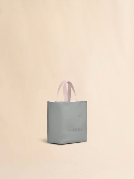 Tasche Museo Soft aus grauem und weißem Leder mit Marni Symbol Stickerei - Shopper