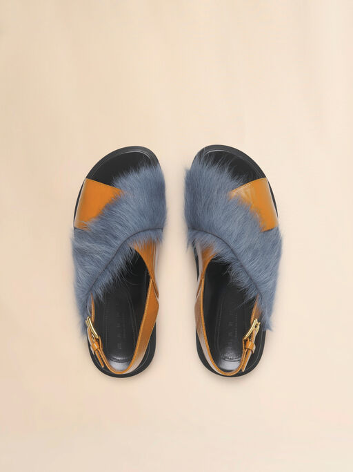 Tan and blue long-hair and leather Fussbett - Sandals