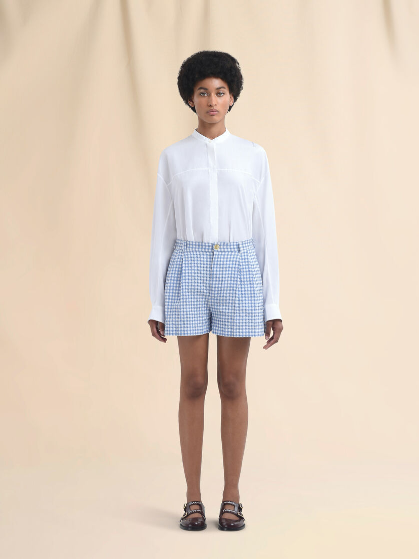 Light blue and white checked seersucker shorts - Pants - Image 2