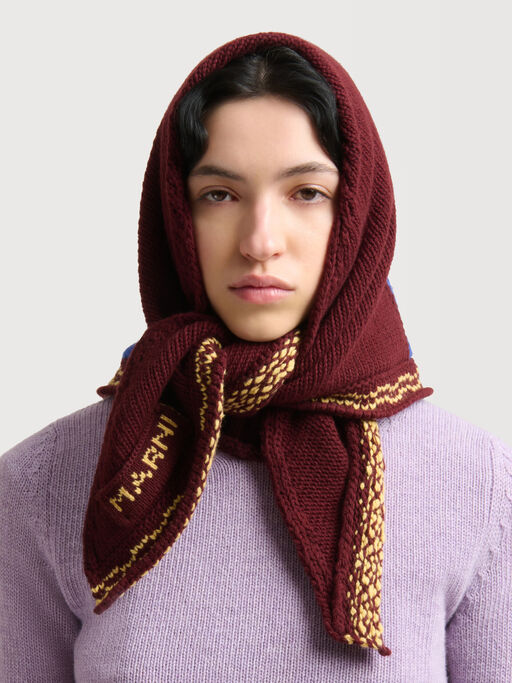 Brown wool bandana scarf with M intarsia - Other accessories