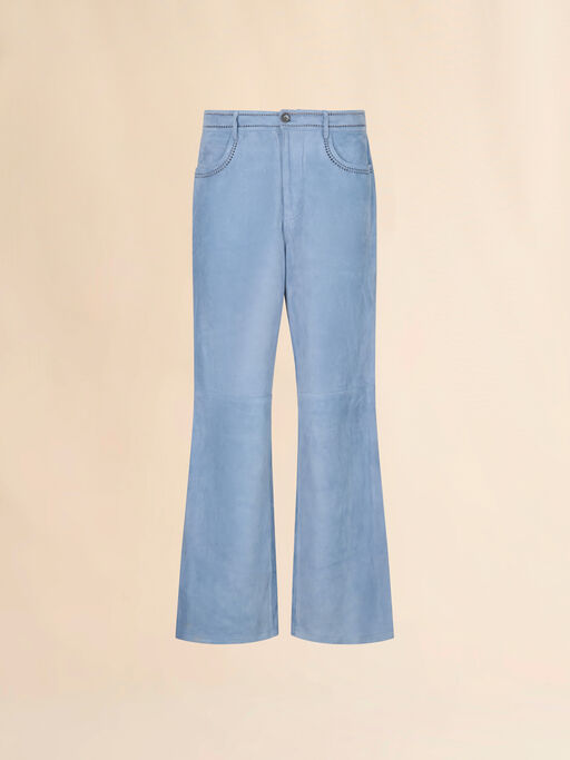 Blue suede pants with cut-out detailing - Pants