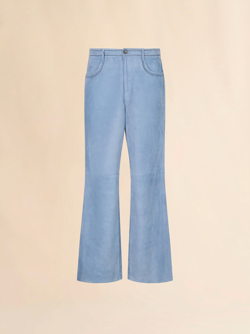 Blue suede pants with cut-out detailing, Image 1