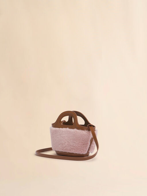 Tropicalia Mikro-Tasche aus Leder und Kunstfell in Rosa - Handtaschen