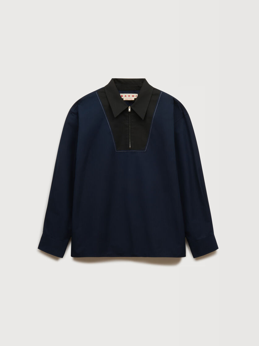 Deep blue poplin shirt with zip bib, Image 1