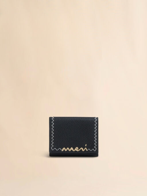 Black leather trifold wallet with Marni Symbol logo - Wallets