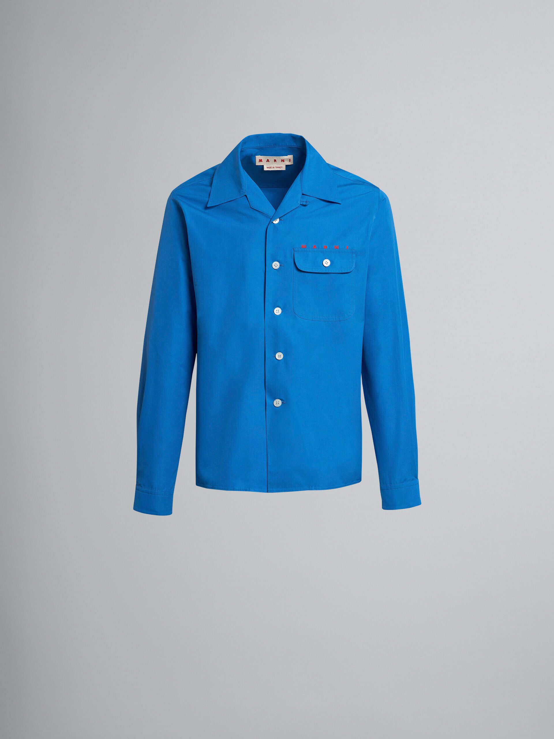 Blue poplin long-sleeved logo bowling shirt | Marni