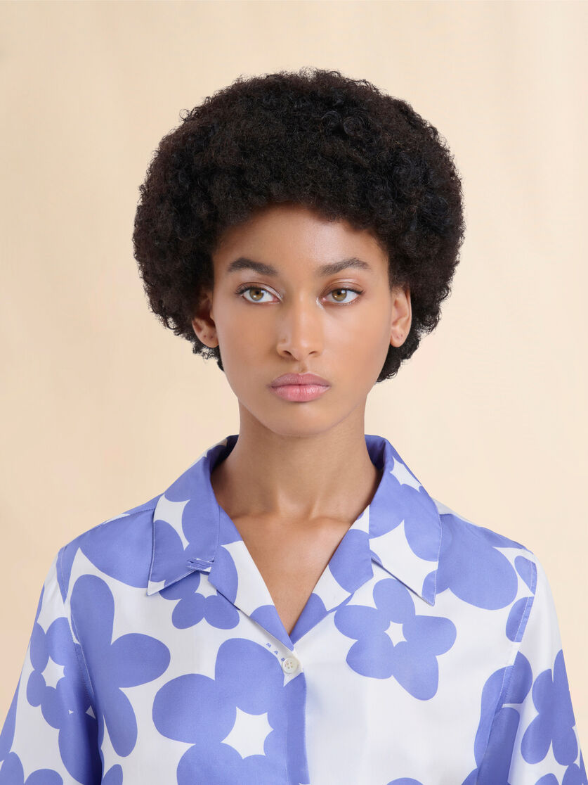 Chemise bowling en soie avec imprimé Dillies blanc et bleu - Chemises - Image 4