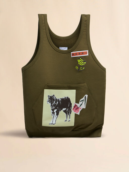 Borsa a mano Tank piccola in pelle verde scuro - Borse shopping