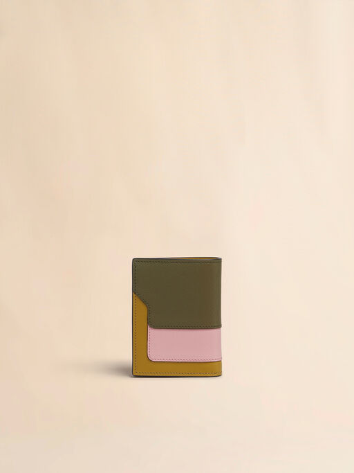 Deep green pink and mustard saffiano leather bi-fold wallet - Wallets