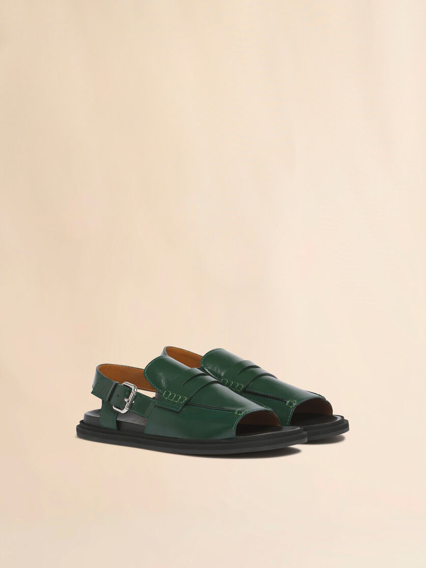 Green leather loafer sandal, Image 2