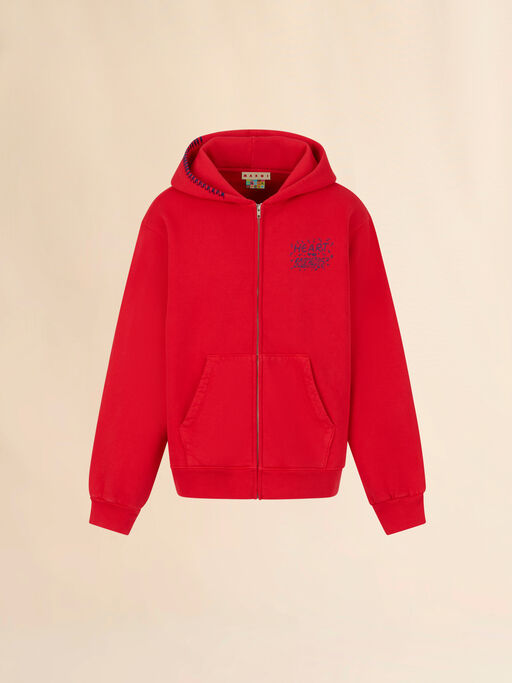 Marni + Madhappy red cotton zip hoodie with animal print - Sweaters