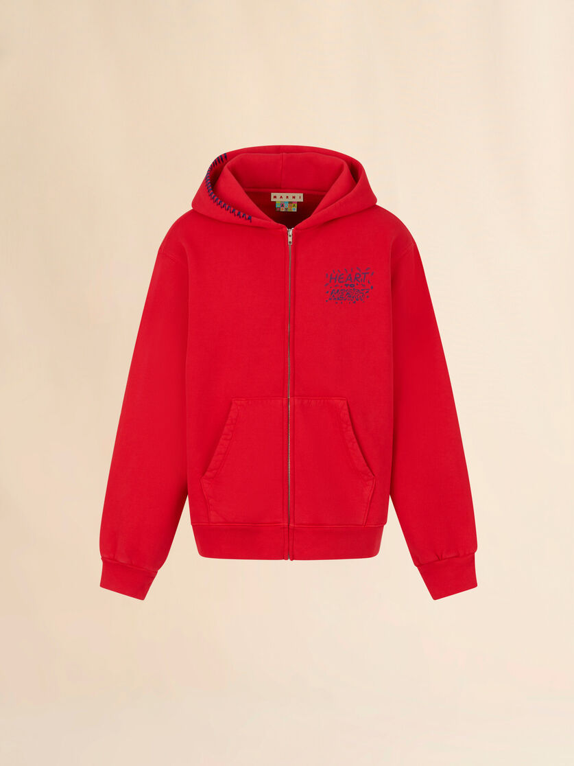 Marni + Madhappy red cotton zip hoodie with animal print - Sweaters - Image 1