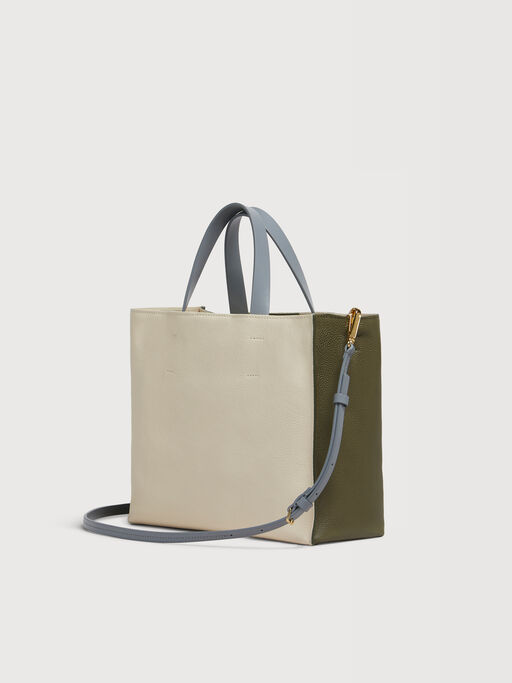 Deep green cream and blue leather Museo Soft tote bag with Marni Mending - Shopping Bags