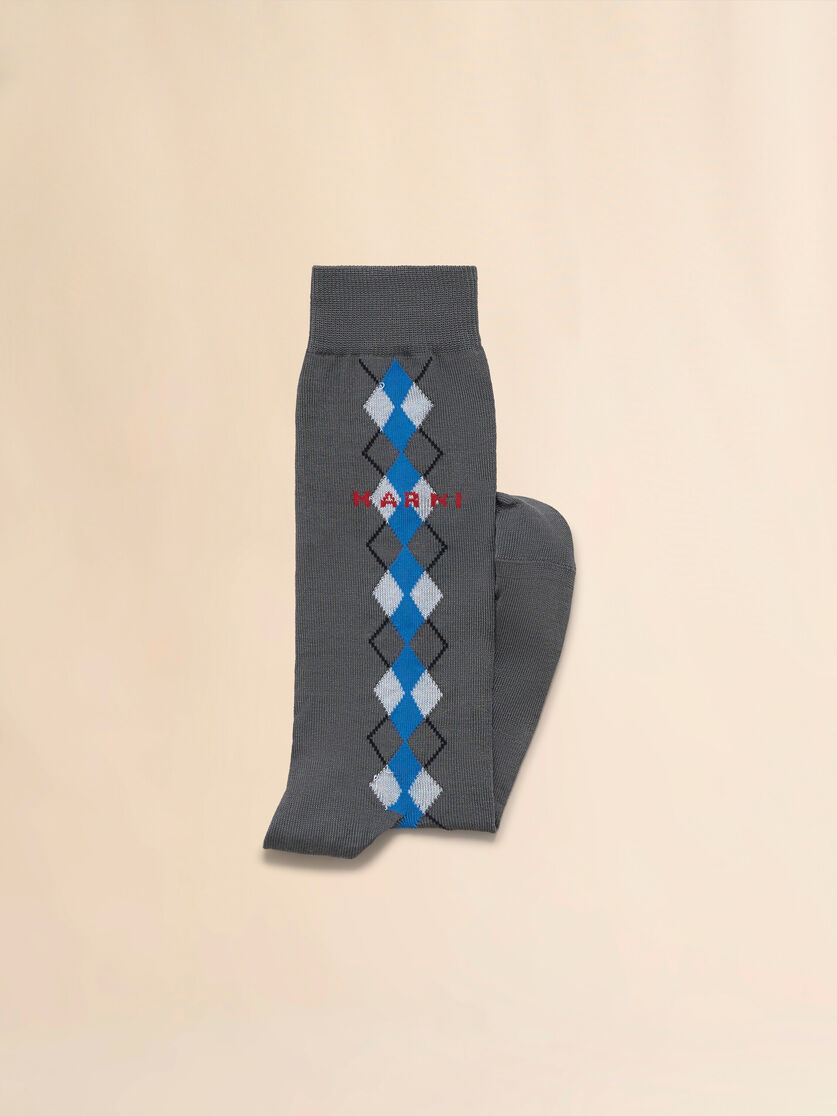 Grey socks with blue Argyle detail - Socks - Image 2