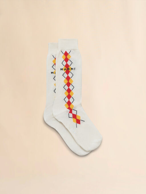 Calcetines de algodón color marfil con motivo Argyle - Calcetines