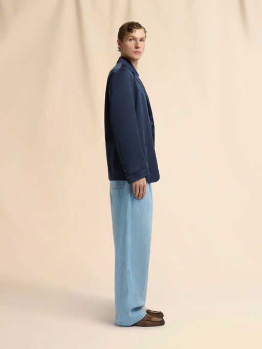 Deep blue satin single-breasted jacket - Jackets