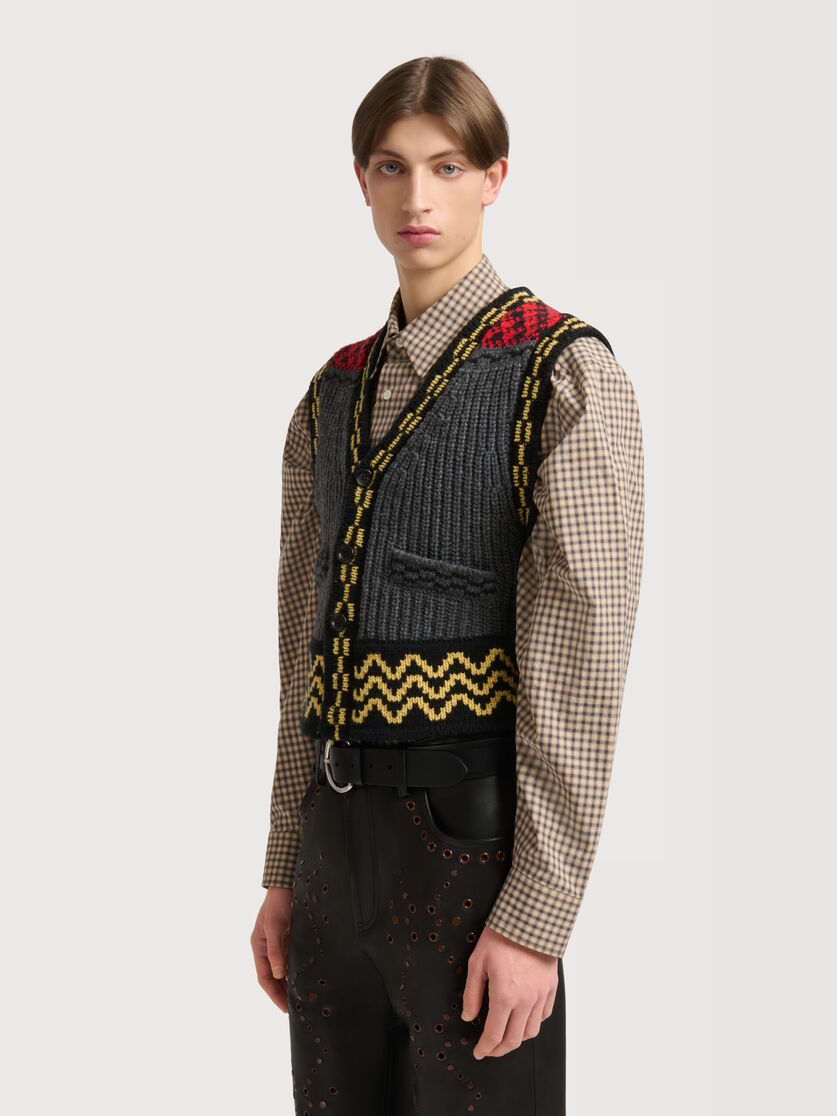 Grey wool button vest with geometric motif, Image 3