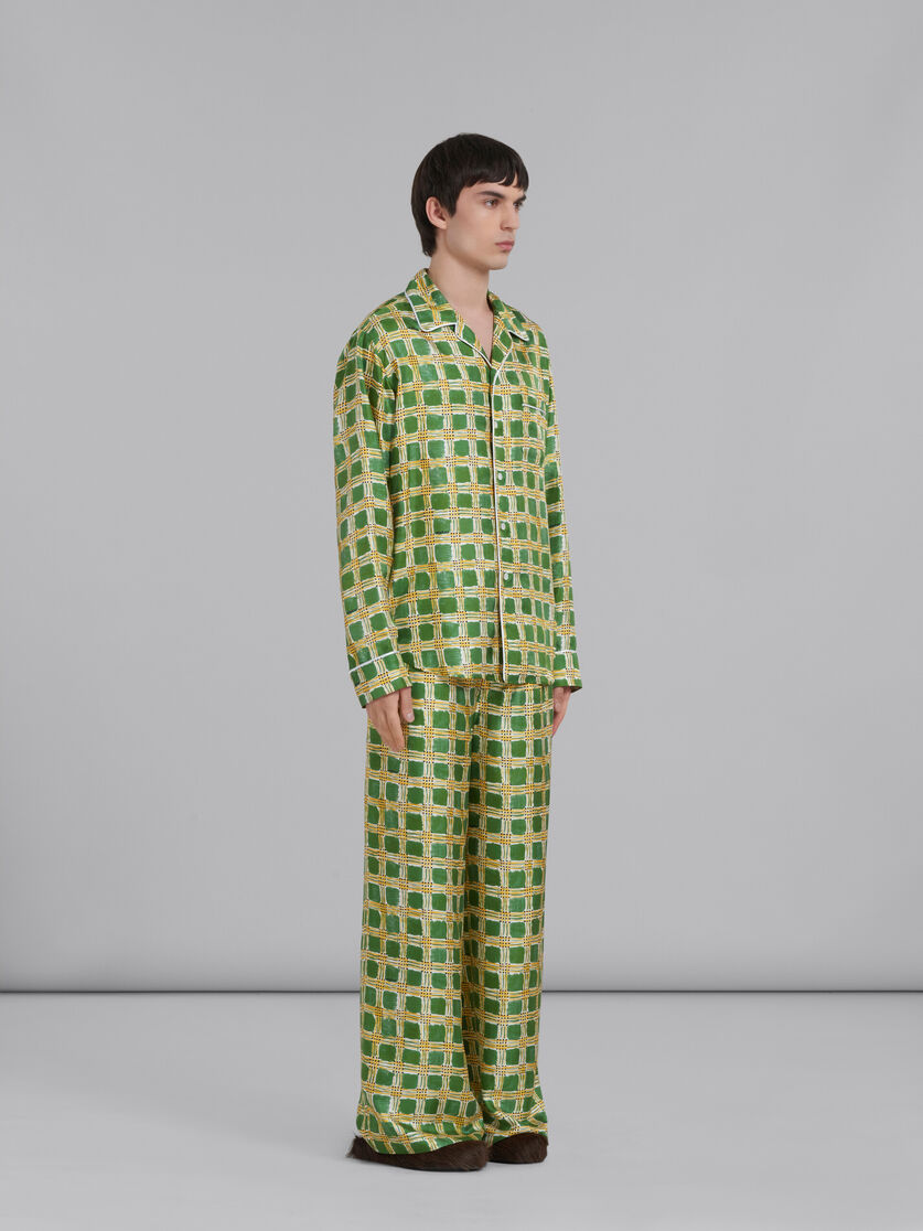 Green silk twill trousers with Check Fields print - Pants - Image 5