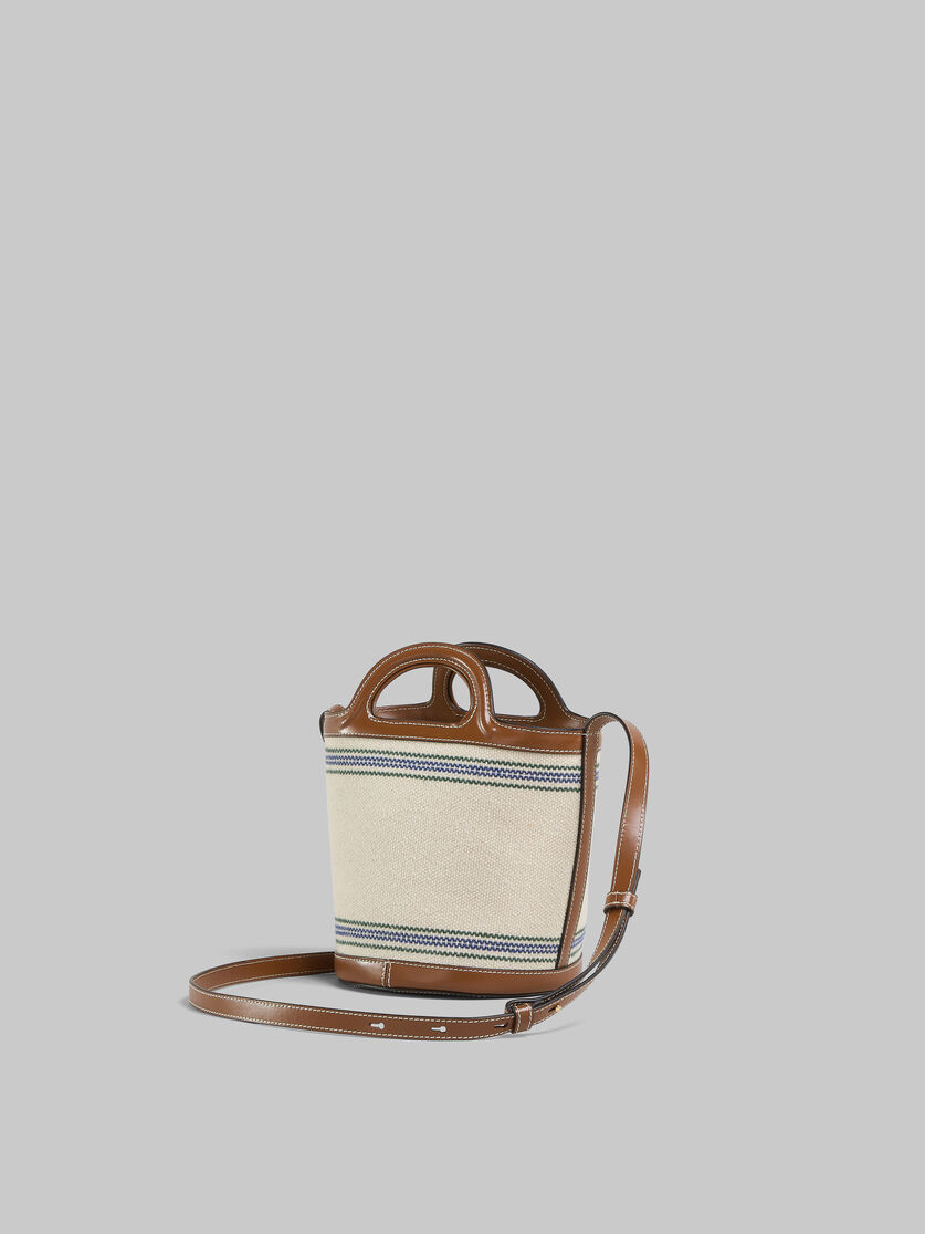 Tropicalia Small Bucket Bag in brown leather and striped canvas - Shoulder Bag - Image 3
