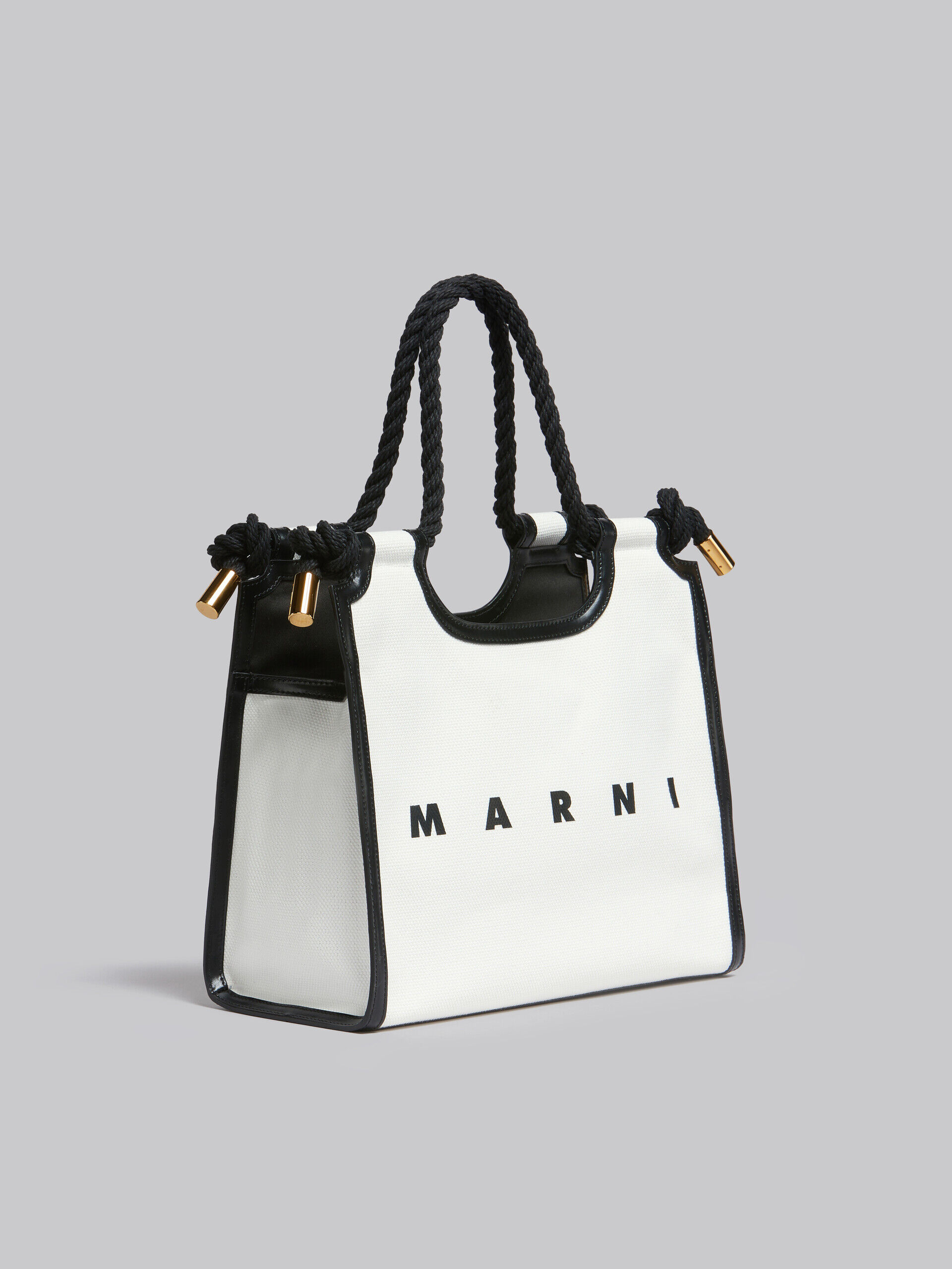 White and black canvas Marcel tote bag   Marni