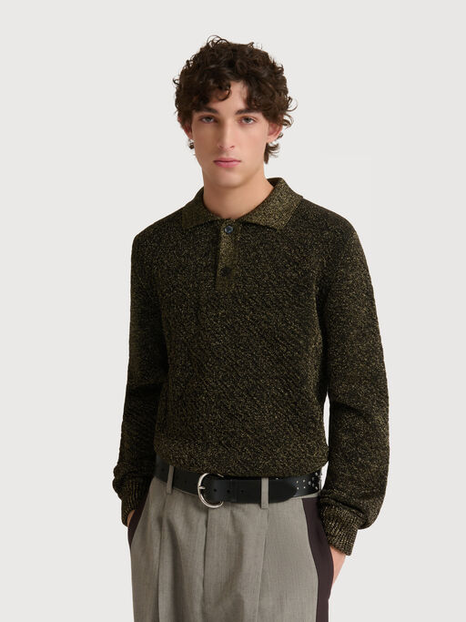 Black wool polo jumper with lurex detailing - Shirts