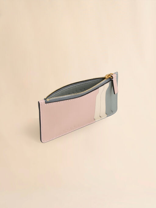 Light pink, white, and grey leather Trunkaroo cardholder - Wallets