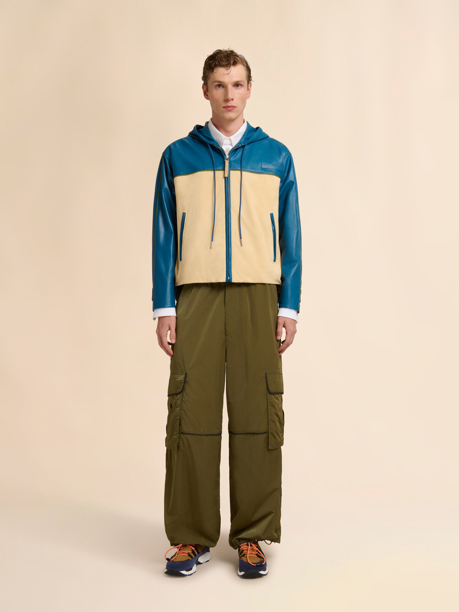 Turquoise nappa leather jacket with suede front | Marni