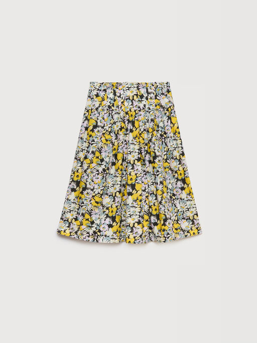Black poplin skirt with Pop Flowers print - Skirts
